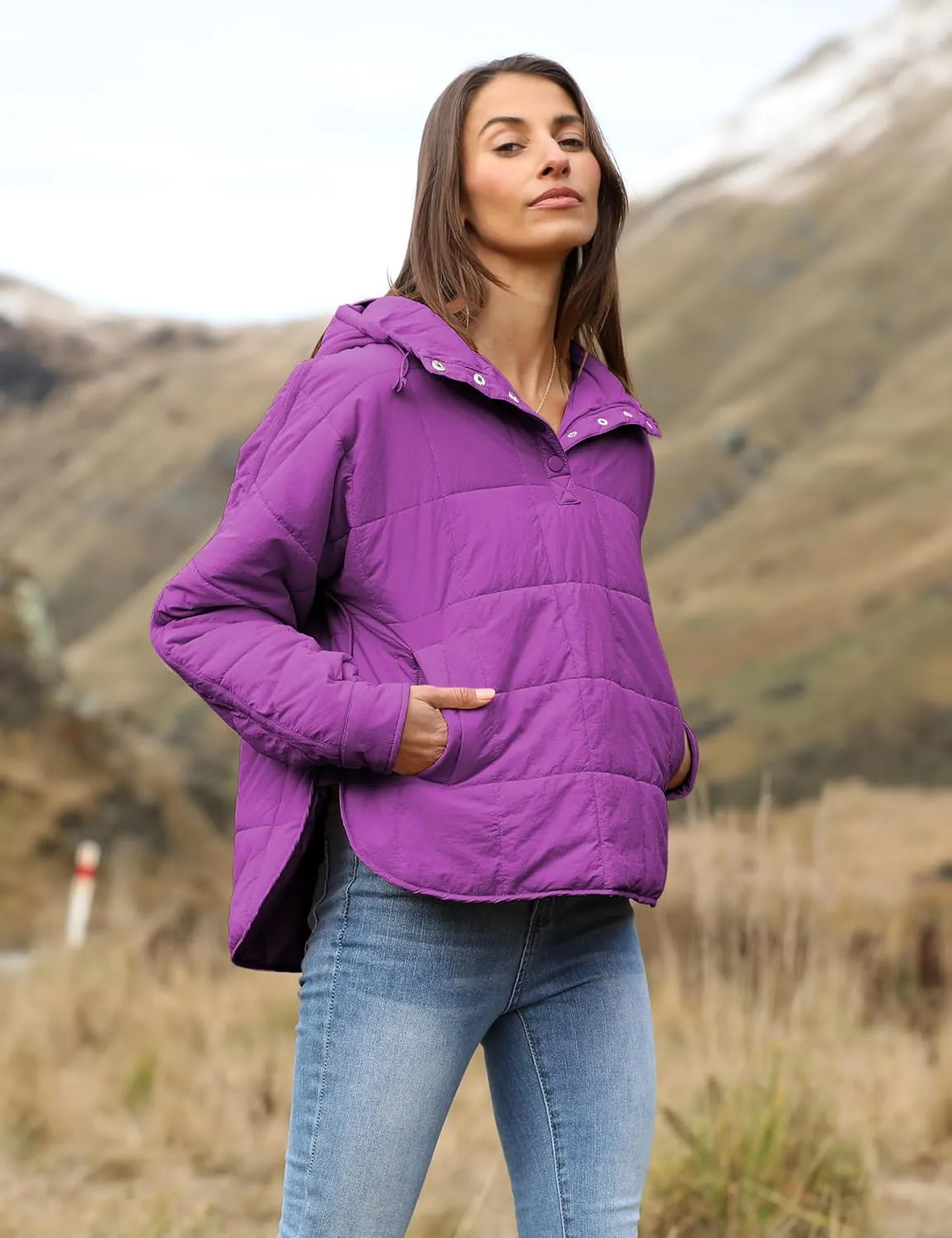 Fiona Jolin Women's Quilted Pullover Puffer Jacket Lightweight Oversized Hoodie Warm Winter Coats Outerwear