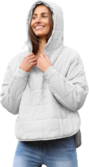 Fiona Jolin Women's Quilted Pullover Puffer Jacket Lightweight Oversized Hoodie Warm Winter Coats Outerwear