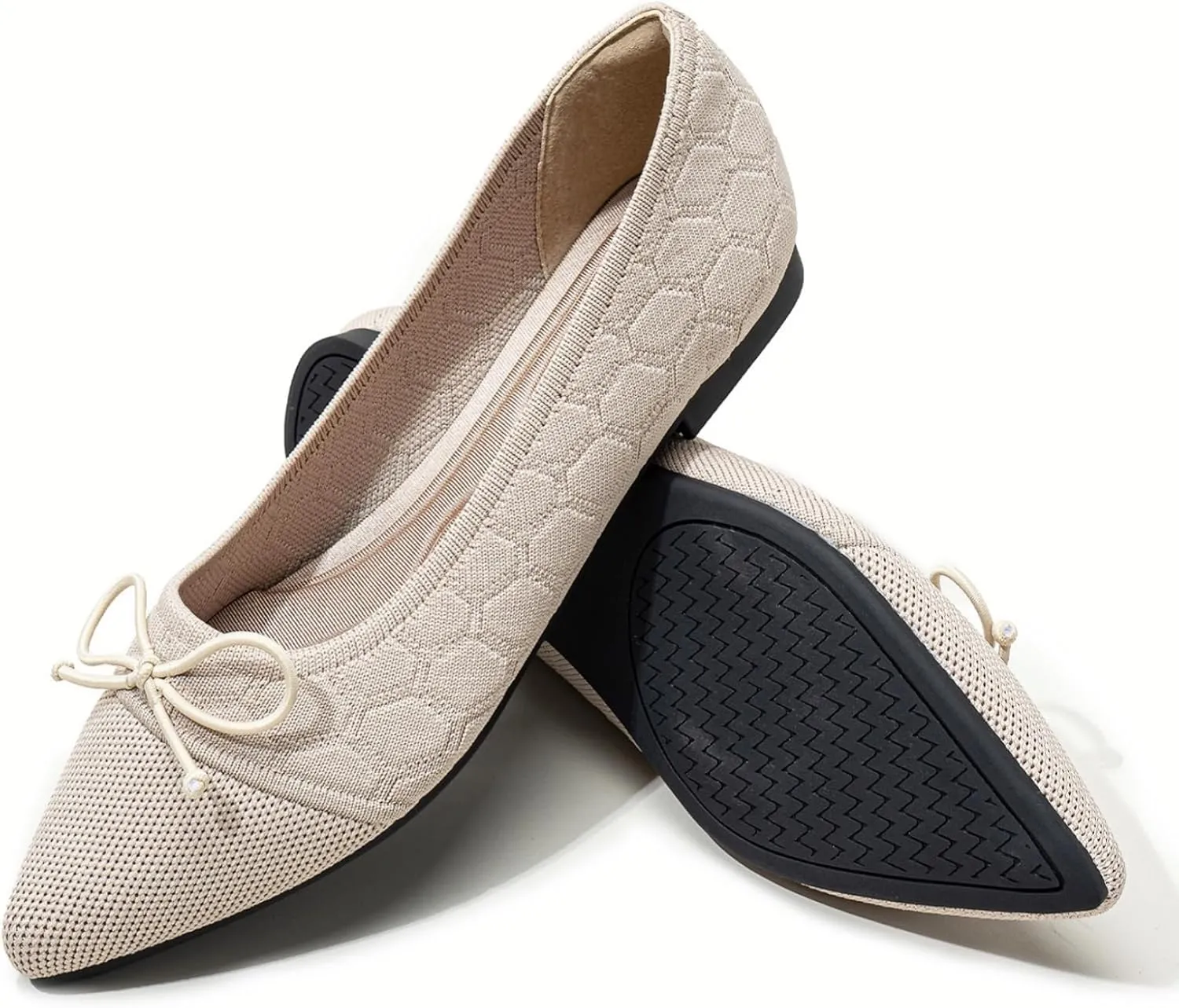 Flats for Womens Classic Pointed Toe Ballet Flats Comfortable Knit Dressy Bow Lightweight Casual for Work Office Flats Shoes