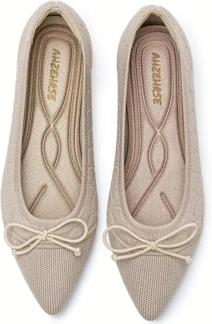 Flats for Womens Classic Pointed Toe Ballet Flats Comfortable Knit Dressy Bow Lightweight Casual for Work Office Flats Shoes