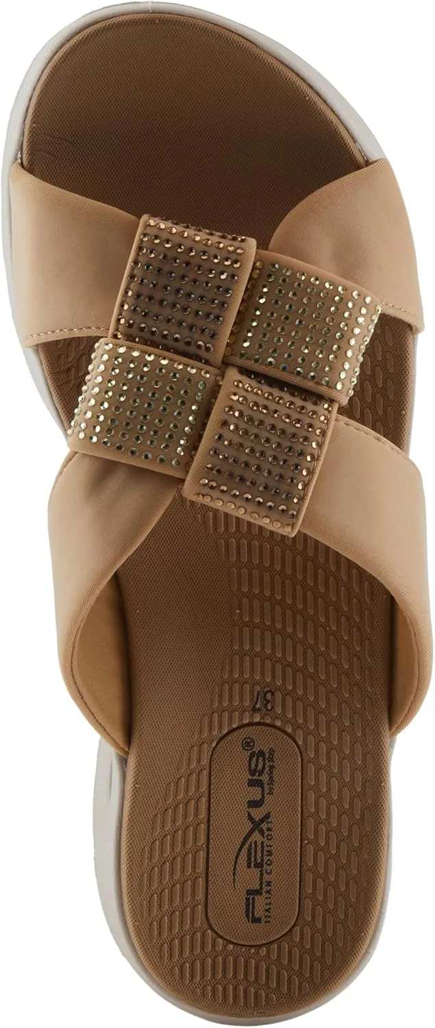Flexus Women's GEOVANI Rhinestone Slides – Sporty Slip-On Sandals with Anatomic Footbed and Shock Absorbent Outsole
