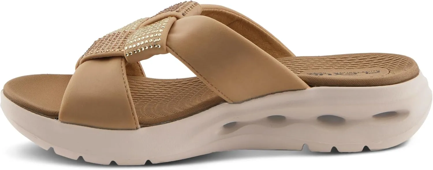 Flexus Women's GEOVANI Rhinestone Slides – Sporty Slip-On Sandals with Anatomic Footbed and Shock Absorbent Outsole