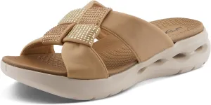 Flexus Women's GEOVANI Rhinestone Slides – Sporty Slip-On Sandals with Anatomic Footbed and Shock Absorbent Outsole