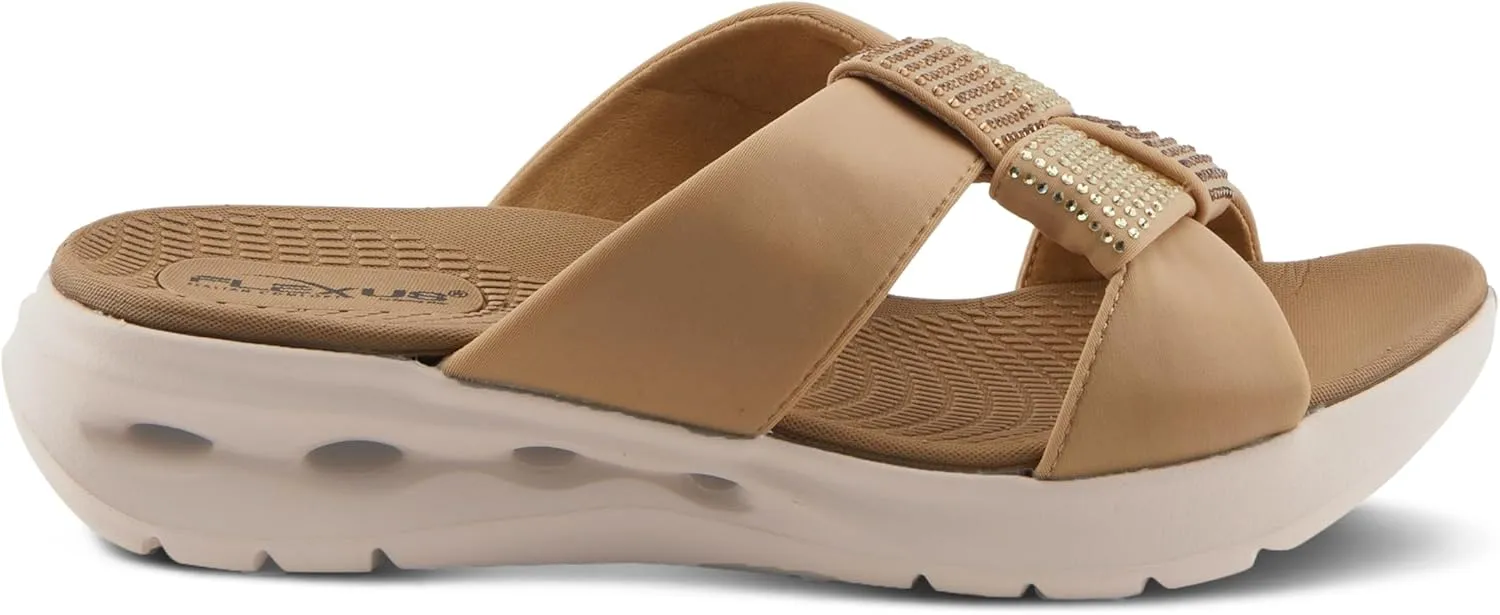 Flexus Women's GEOVANI Rhinestone Slides – Sporty Slip-On Sandals with Anatomic Footbed and Shock Absorbent Outsole