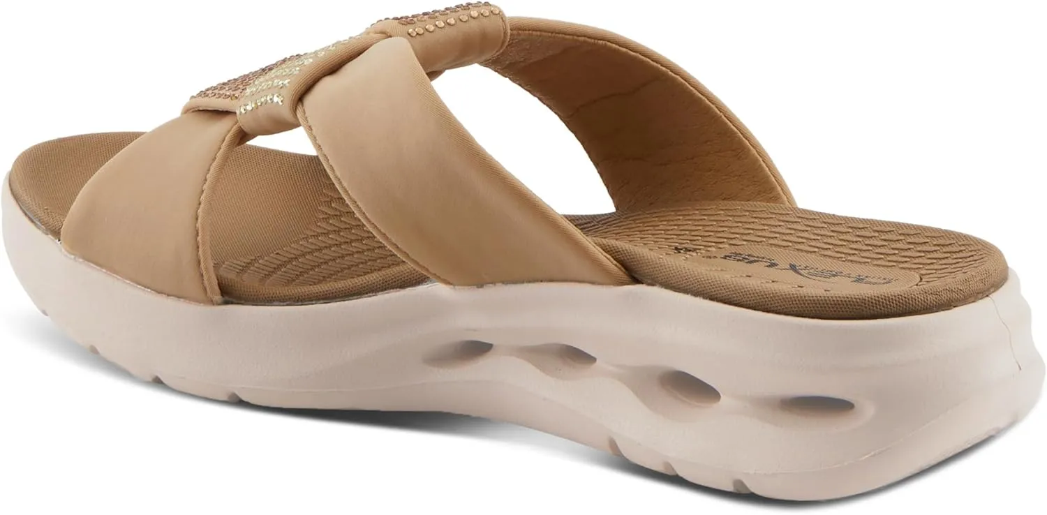 Flexus Women's GEOVANI Rhinestone Slides – Sporty Slip-On Sandals with Anatomic Footbed and Shock Absorbent Outsole