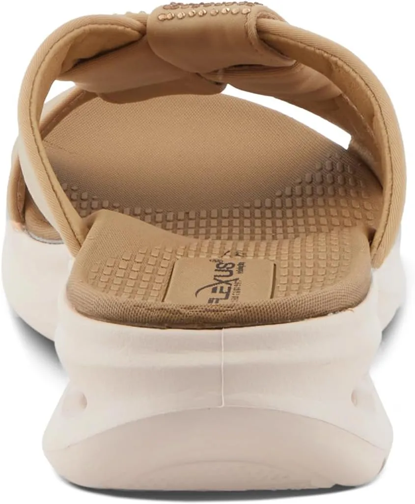 Flexus Women's GEOVANI Rhinestone Slides – Sporty Slip-On Sandals with Anatomic Footbed and Shock Absorbent Outsole
