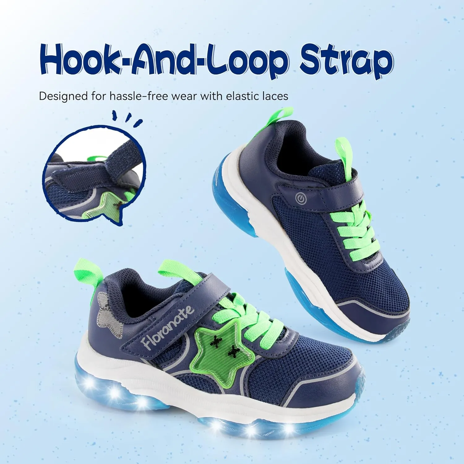 Floranate Little Kids Light Up Shoes for Girls Boys Tennis Sneakers with Switch Strap Walking Shoes Athletic Footwear Toddler Size 10 to Size 2 Lightweight