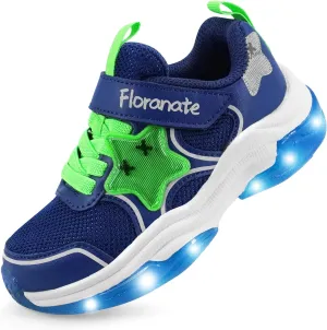 Floranate Little Kids Light Up Shoes for Girls Boys Tennis Sneakers with Switch Strap Walking Shoes Athletic Footwear Toddler Size 10 to Size 2 Lightweight