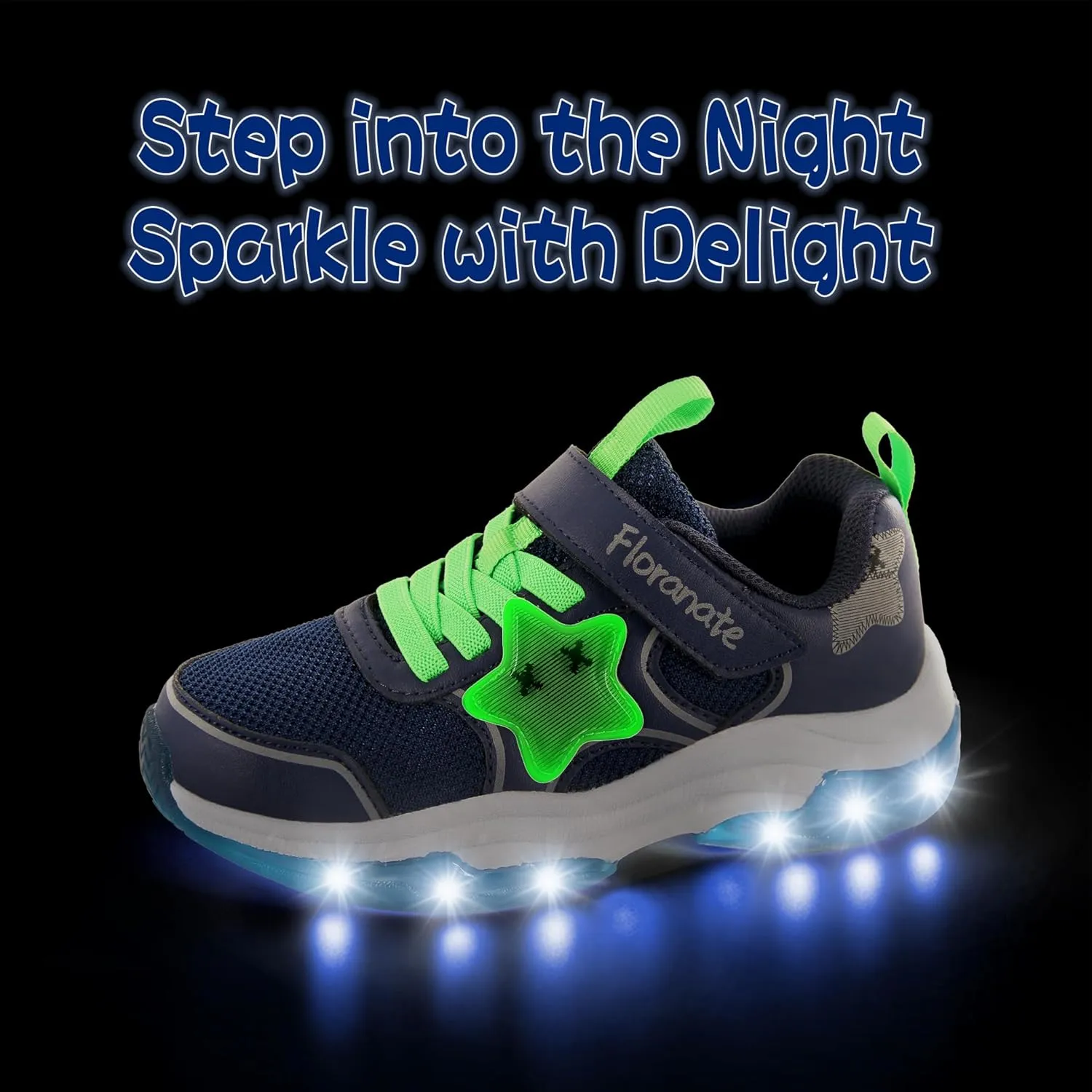 Floranate Little Kids Light Up Shoes for Girls Boys Tennis Sneakers with Switch Strap Walking Shoes Athletic Footwear Toddler Size 10 to Size 2 Lightweight