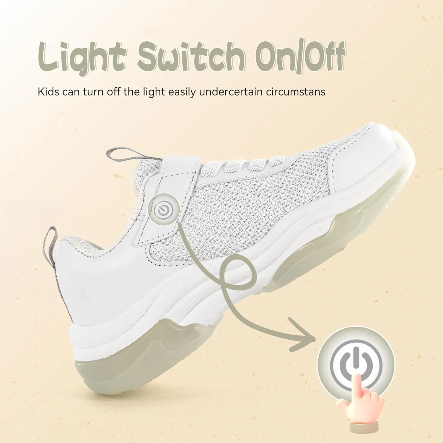 Floranate Little Kids Light Up Shoes for Girls Boys Tennis Sneakers with Switch Strap Walking Shoes Athletic Footwear Toddler Size 10 to Size 2 Lightweight