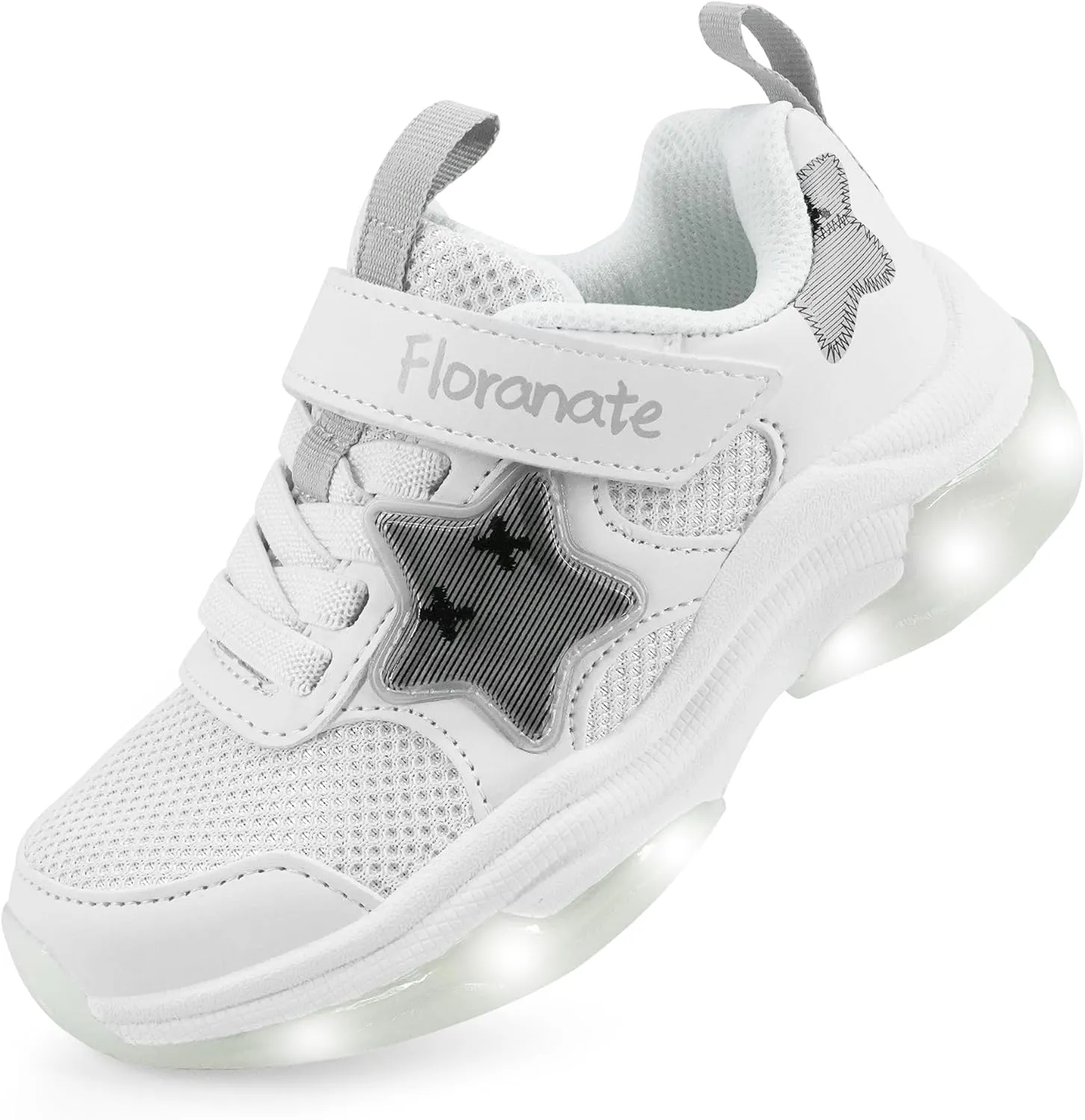 Floranate Little Kids Light Up Shoes for Girls Boys Tennis Sneakers with Switch Strap Walking Shoes Athletic Footwear Toddler Size 10 to Size 2 Lightweight