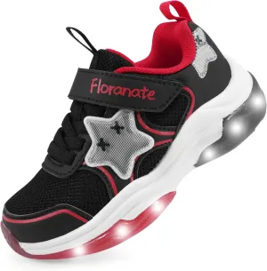 Floranate Little Kids Light Up Shoes for Girls Boys Tennis Sneakers with Switch Strap Walking Shoes Athletic Footwear Toddler Size 10 to Size 2 Lightweight