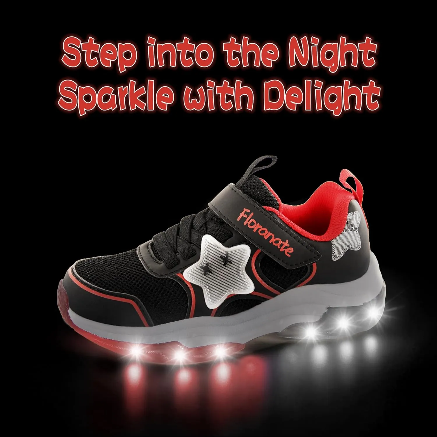 Floranate Little Kids Light Up Shoes for Girls Boys Tennis Sneakers with Switch Strap Walking Shoes Athletic Footwear Toddler Size 10 to Size 2 Lightweight