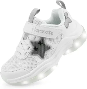 Floranate Little Kids Light Up Shoes for Girls Boys Tennis Sneakers with Switch Strap Walking Shoes Athletic Footwear Toddler Size 10 to Size 2 Lightweight