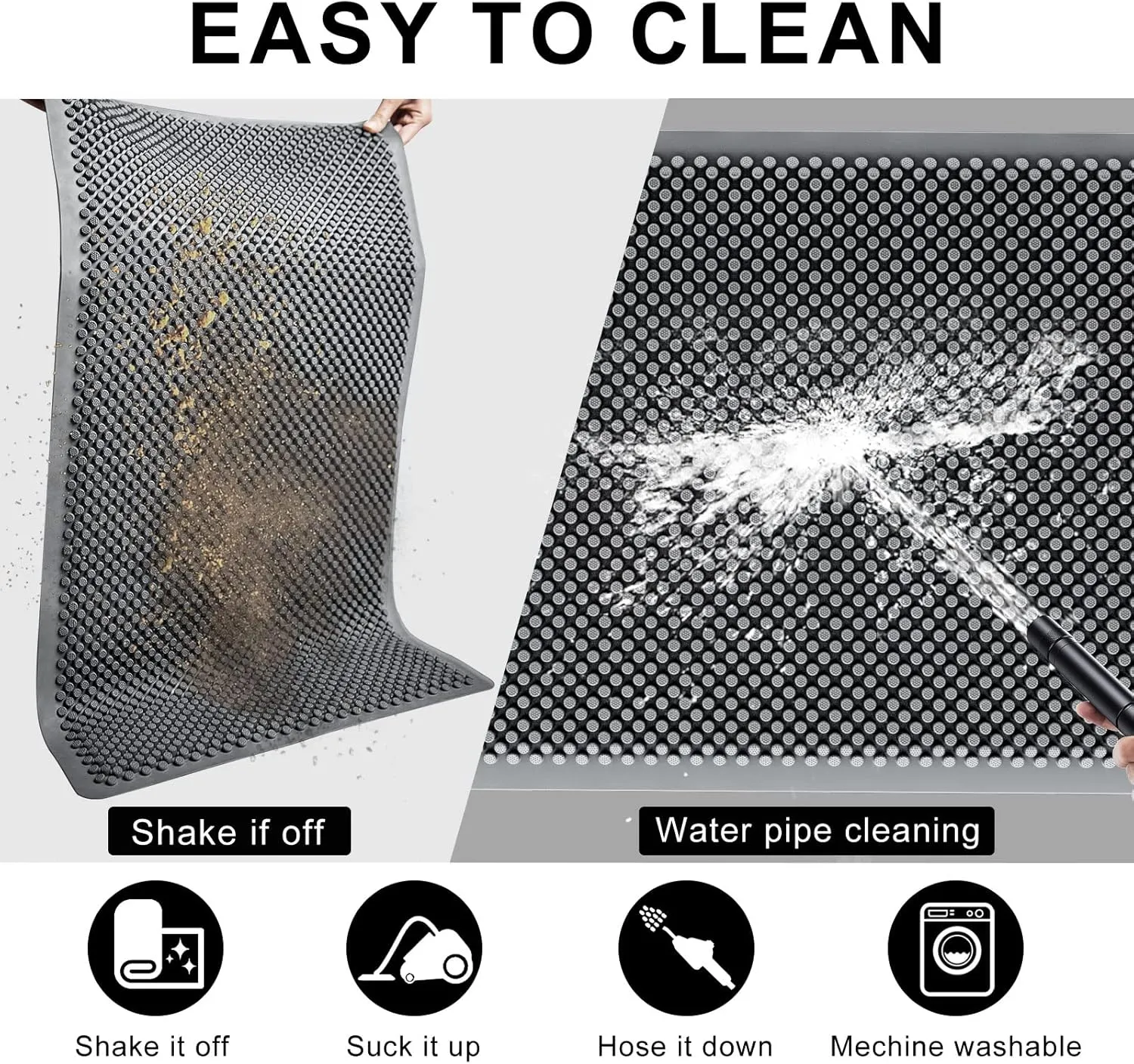 Fowooyeen Outdoor Door Mat, 30'' x 17'' Silicone Scraper, Non-Slip Washable Weatherproof Entrance Mat, Low-Profile Shoe Cleaner for Indoor or Outdoor Use, Gray
