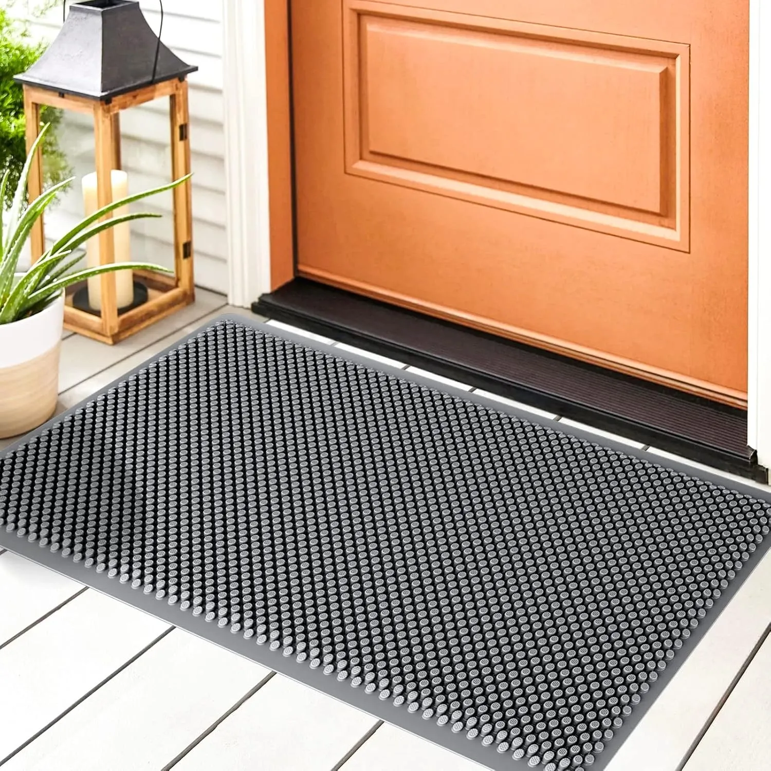 Fowooyeen Outdoor Door Mat, 30'' x 17'' Silicone Scraper, Non-Slip Washable Weatherproof Entrance Mat, Low-Profile Shoe Cleaner for Indoor or Outdoor Use, Gray