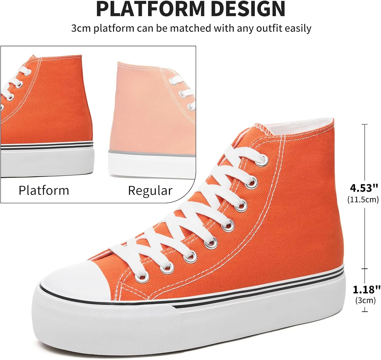 FRACORA Womens High Top Canvas Shoes White Black Platform Sneakers Lace Up Shoes for Women
