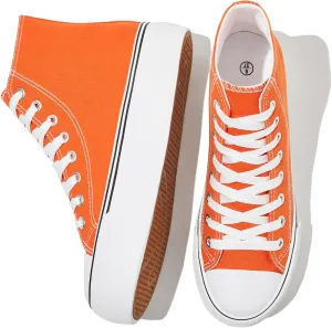 FRACORA Womens High Top Canvas Shoes White Black Platform Sneakers Lace Up Shoes for Women