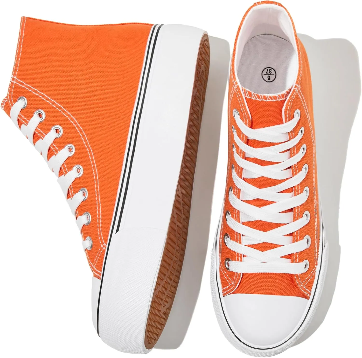 FRACORA Womens High Top Canvas Shoes White Black Platform Sneakers Lace Up Shoes for Women