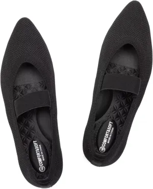 Frank Mully Womens Knit Flats Pointed-Toe Shoes with Elastic Straps Ballerina Flat Shoes for Women Dressy