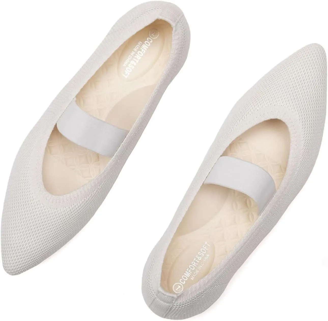 Frank Mully Womens Knit Flats Pointed-Toe Shoes with Elastic Straps Ballerina Flat Shoes for Women Dressy