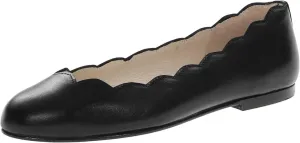 French Sole Jigsaw - Flats for Women - Leather Lining - Rubber Outsole - Scalloped Topline - Rounded Toe Black Nappa Leather 5 M