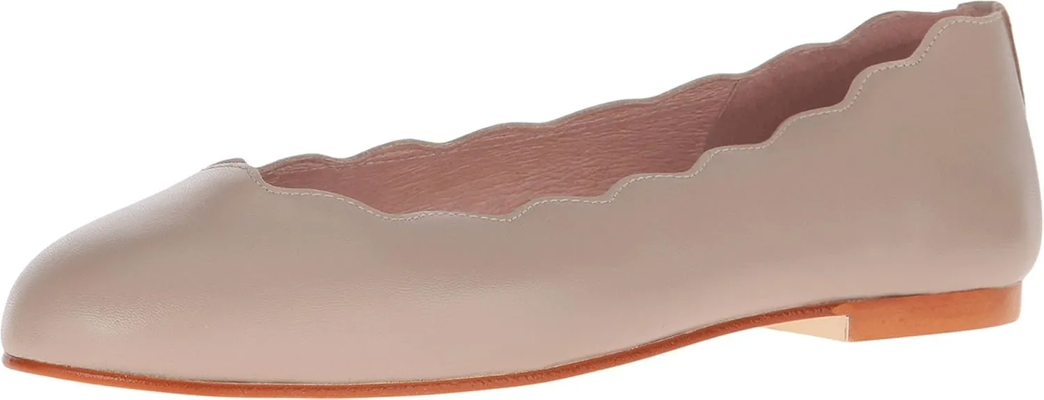 French Sole Jigsaw - Flats for Women - Leather Lining - Rubber Outsole - Scalloped Topline - Rounded Toe Taupe Nappa 9 M