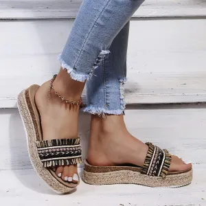 Fululuer Womens Espadrilles Sandals Open Toe Platform Slides Sandals Comfort Casual Flatform Slip on Sandals Slippers Wide Width Sandals Beach Sandals Casual Espadrille Slide On Platform Sandals