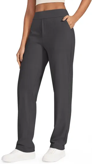 G4Free ShiftReady Yoga Pants Women High Waist Dress Work Pants with Pockets Wide Leg Business Casual Trousers 28"/30"/32"