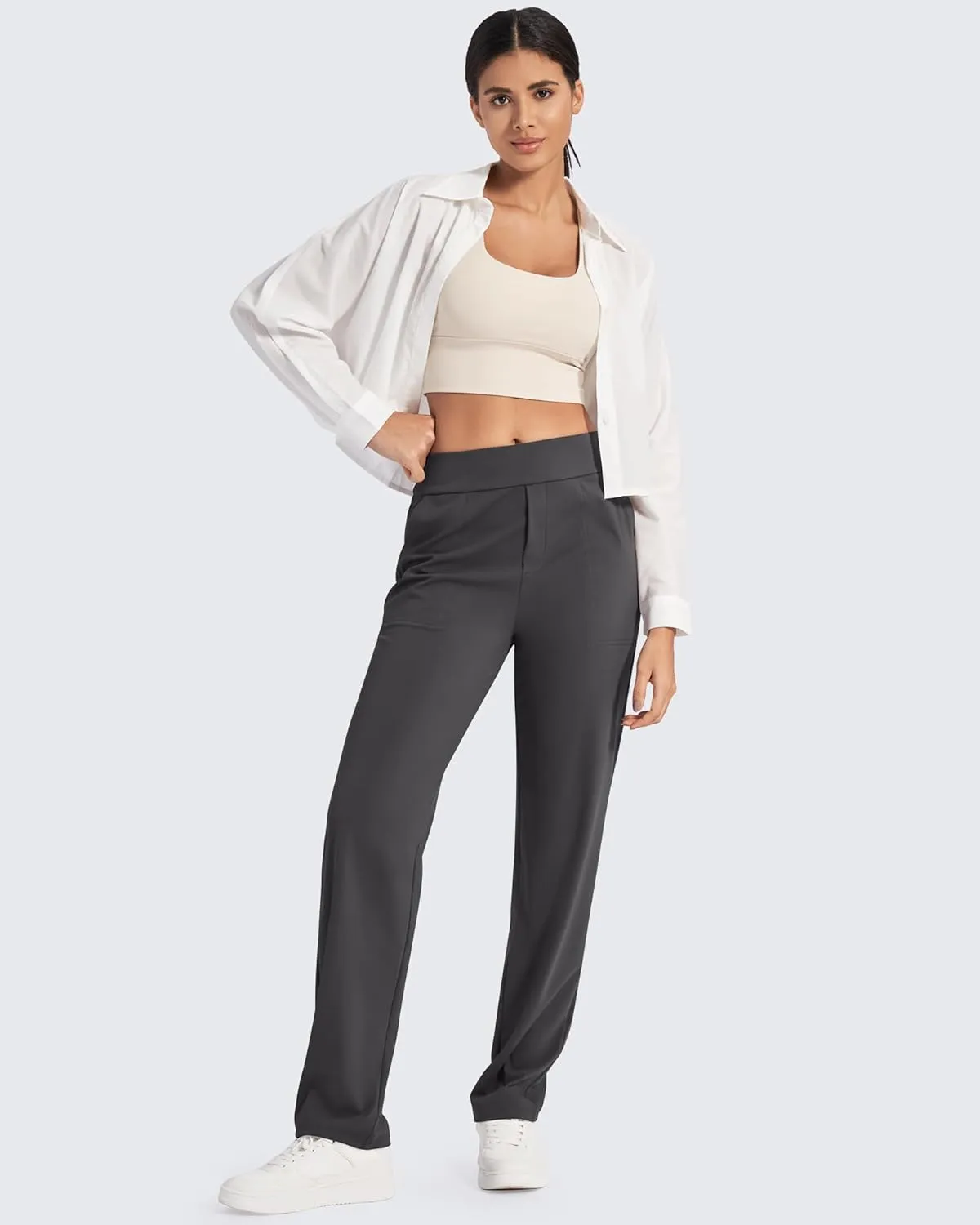 G4Free ShiftReady Yoga Pants Women High Waist Dress Work Pants with Pockets Wide Leg Business Casual Trousers 28"/30"/32"