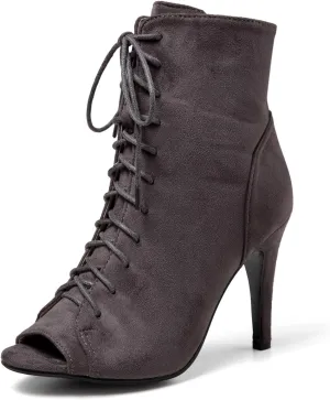 GATUXUS Women Platform Open Toe Lace Up High Heel Boots Ankle Booties Pump Shoes