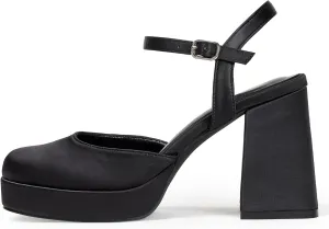 GENSHUO Platform Chunky Heels for Women Block Heel Sandals- 4 inches Closed Square Toe Ankle Strap Buckle Wedding Party Prom Dress Pump Shoes