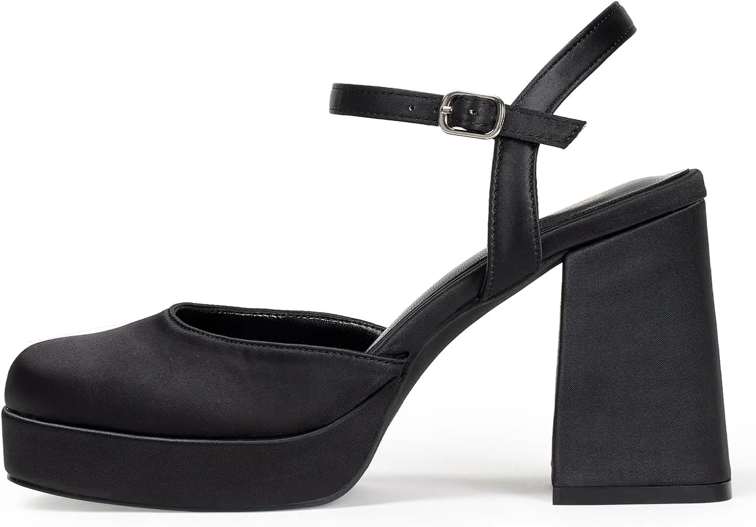 GENSHUO Platform Chunky Heels for Women Block Heel Sandals- 4 inches Closed Square Toe Ankle Strap Buckle Wedding Party Prom Dress Pump Shoes
