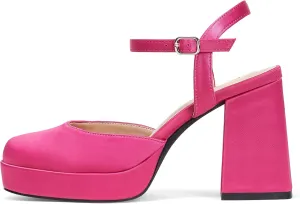GENSHUO Platform Chunky Heels for Women Block Heel Sandals- 4 inches Closed Square Toe Ankle Strap Buckle Wedding Party Prom Dress Pump Shoes