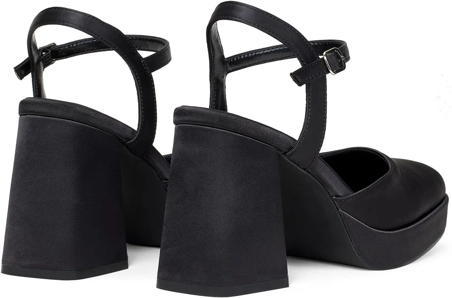 GENSHUO Platform Chunky Heels for Women Block Heel Sandals- 4 inches Closed Square Toe Ankle Strap Buckle Wedding Party Prom Dress Pump Shoes