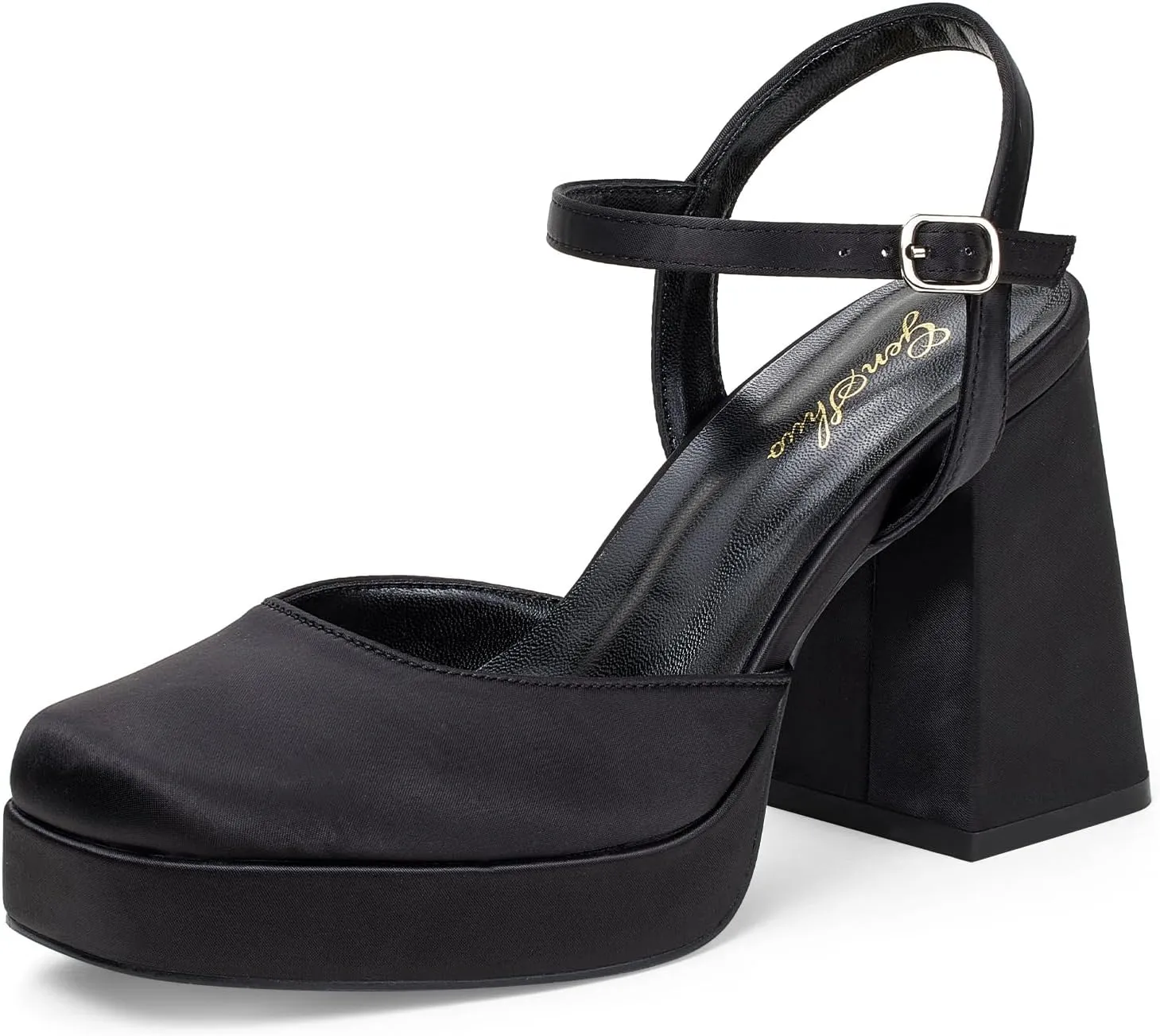 GENSHUO Platform Chunky Heels for Women Block Heel Sandals- 4 inches Closed Square Toe Ankle Strap Buckle Wedding Party Prom Dress Pump Shoes