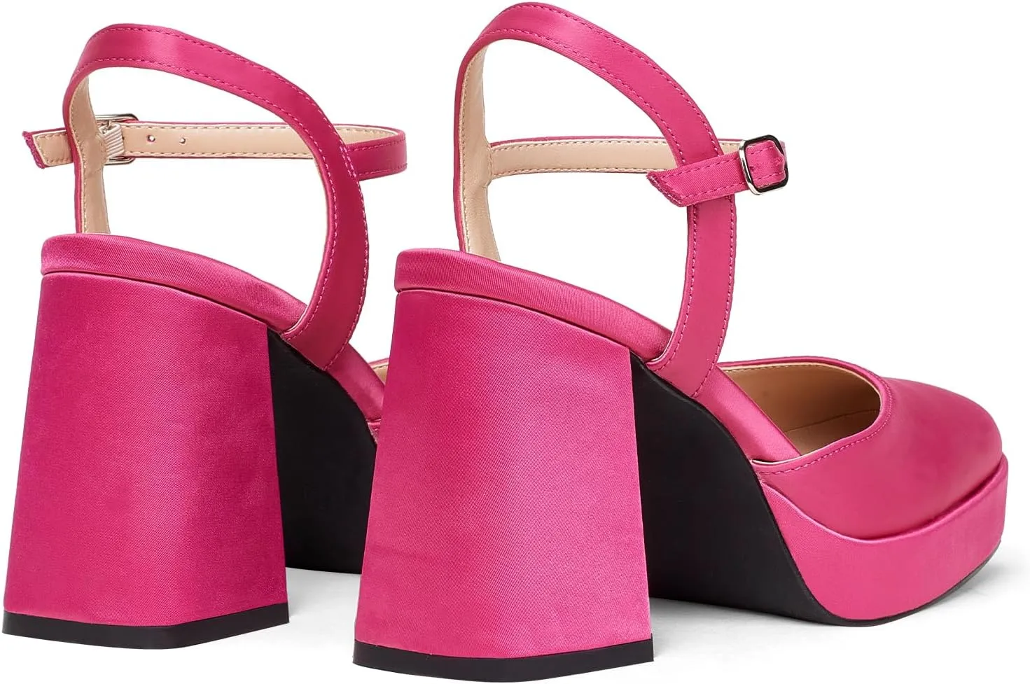 GENSHUO Platform Chunky Heels for Women Block Heel Sandals- 4 inches Closed Square Toe Ankle Strap Buckle Wedding Party Prom Dress Pump Shoes