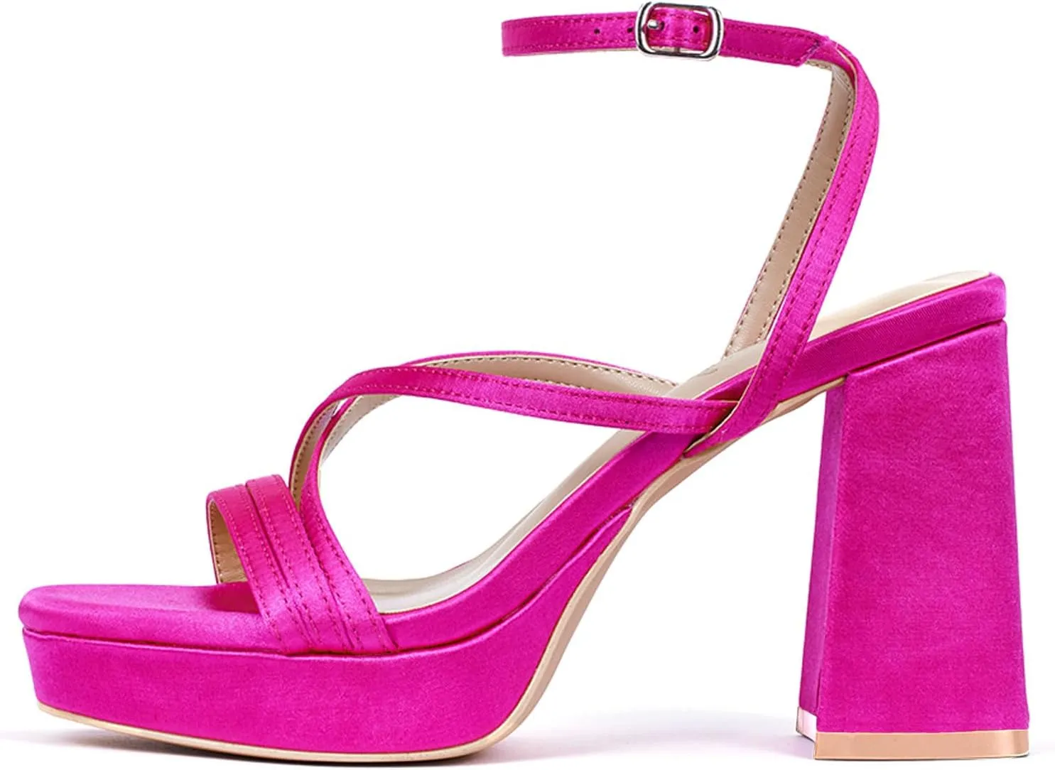 GENSHUO Women's Chunky Platform High Heel Sandals with Ankle Strap and Open Square Toe - 4 Inches Heels