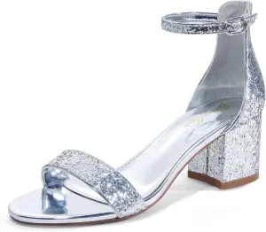 GENSHUO Women's Low Kitten Heel Sandals Strappy Open Square Toe Dress Heels Comfortable Sexy Cute Ankle Strap Wedding Party Prom Summer Heeled Shoes