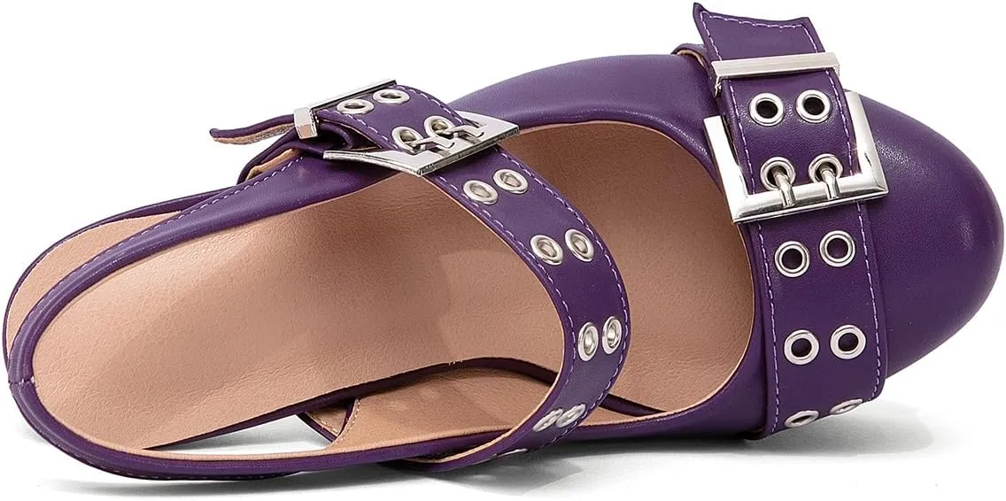 getmorebeauty Women's Buckle Strap Slingback Pumps Chunky High Heels Closed Toe Platform Sandals Prom Dress Shoes
