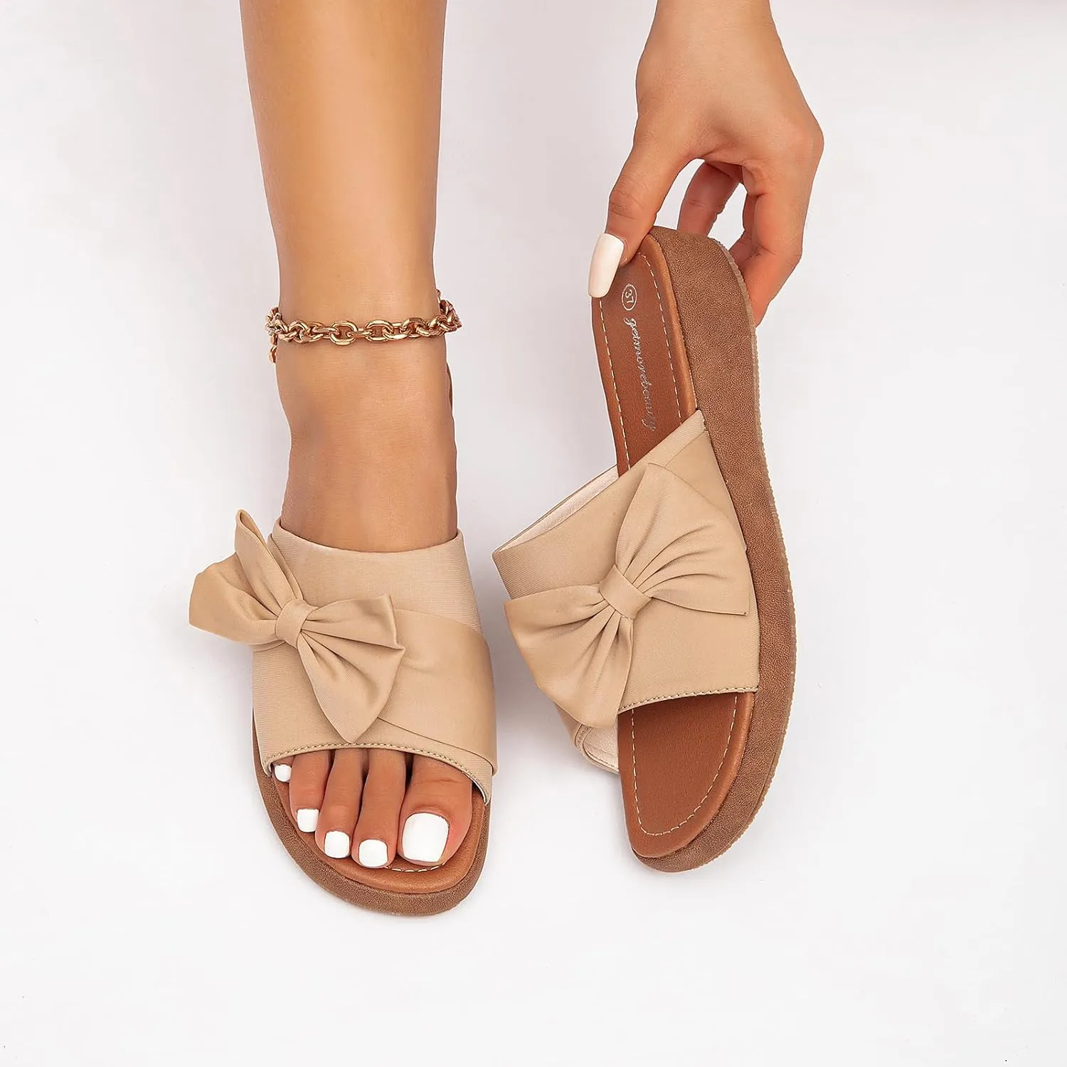 getmorebeauty Women's Cute Bow Wedge Sandals Slip On Open Toe Mules Clogs Slides Sandals Summer Shoes