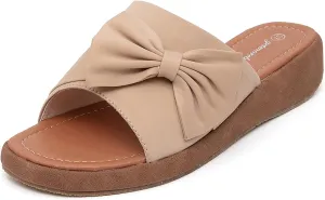 getmorebeauty Women's Cute Bow Wedge Sandals Slip On Open Toe Mules Clogs Slides Sandals Summer Shoes