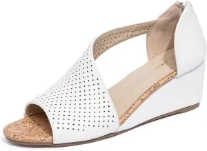 getmorebeauty Women's Side Cutout Wedge Sandals Back Zipper Open Toe Slides Breathable Hollow Mid Heel Summer Shoes