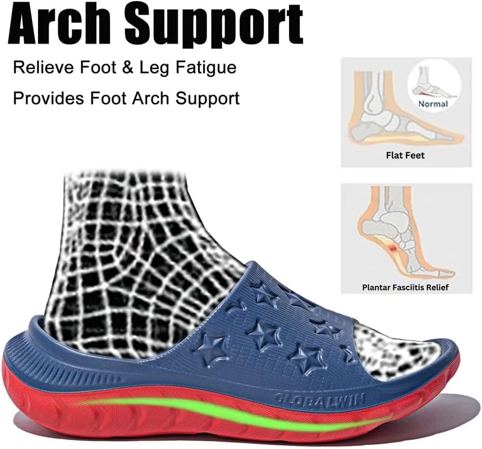 GLOBALWIN Sports Recovery Slides for Women Ava Sports Sandals With Comfortable Arch Support Indoor Outdoor Cloud Slippers Reduce Stress on Feet Lightweight Pillow Slides