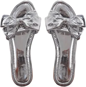 GORGLITTER Women's Bow Flat Sandals Metallic Cute Open Toe Dressy Summer Slip On Slide Sandals