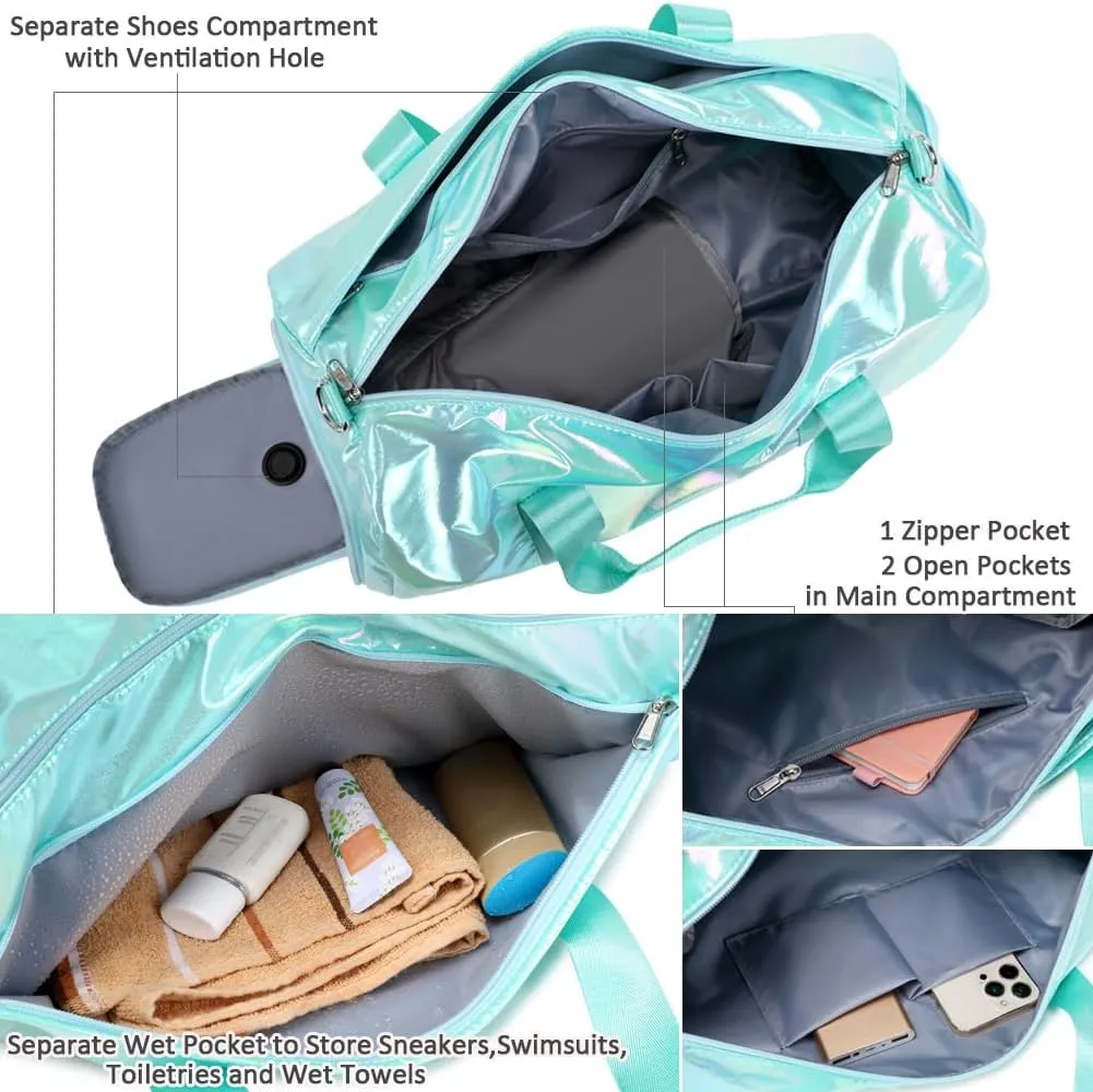 Gym Bag for Girls Sports Duffle Bag for Teen Girls Dance Bag with Shoes Compartment Wet Pocket Overnight Sleepover Bag Travel Duffle for Girls Teens