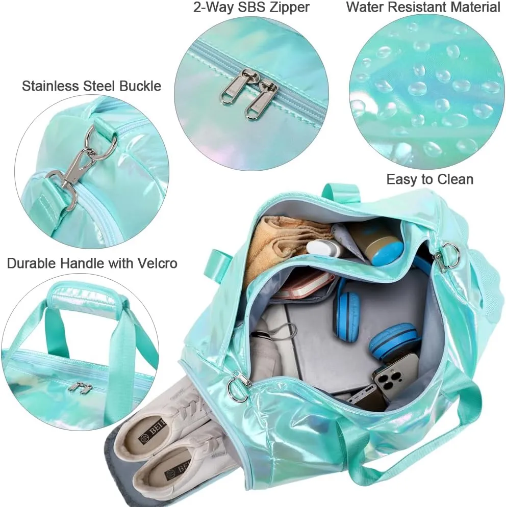 Gym Bag for Girls Sports Duffle Bag for Teen Girls Dance Bag with Shoes Compartment Wet Pocket Overnight Sleepover Bag Travel Duffle for Girls Teens