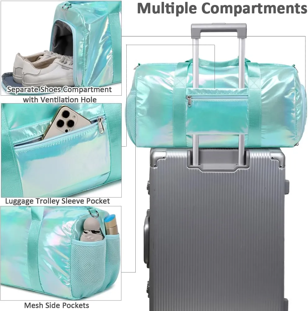 Gym Bag for Girls Sports Duffle Bag for Teen Girls Dance Bag with Shoes Compartment Wet Pocket Overnight Sleepover Bag Travel Duffle for Girls Teens