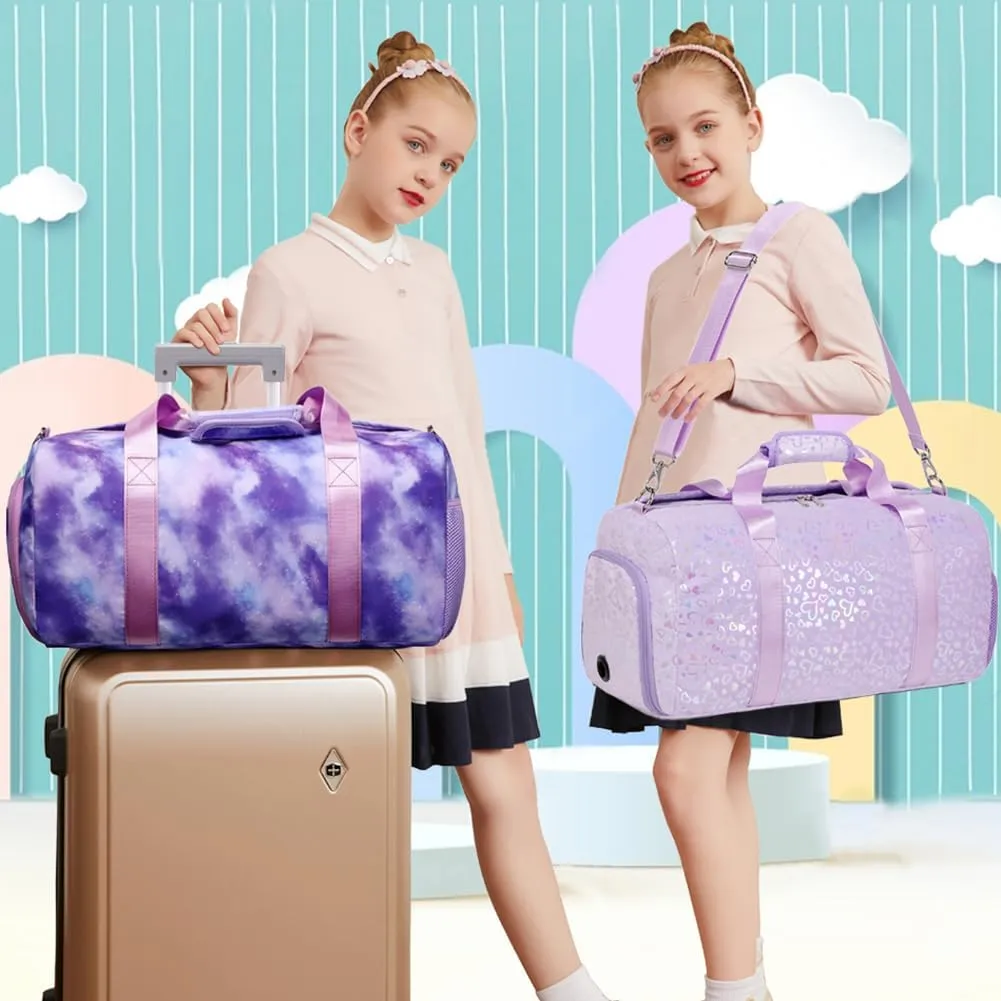 Gym Duffel Bag for Girls Weekender Overnight Bag with Wet Pocket Shoes Compartment Sports Dance Bag for Girls Teens Travel Duffle