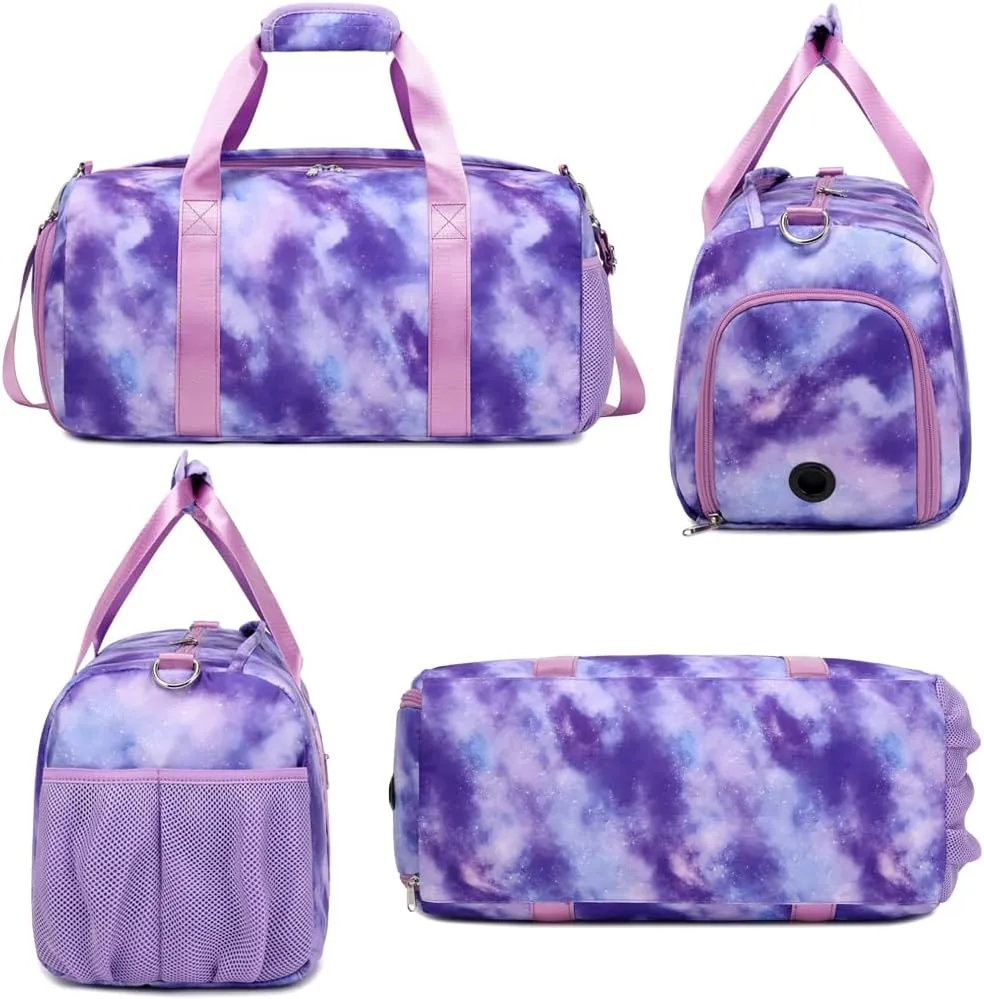 Gym Duffel Bag for Girls Weekender Overnight Bag with Wet Pocket Shoes Compartment Sports Dance Bag for Girls Teens Travel Duffle